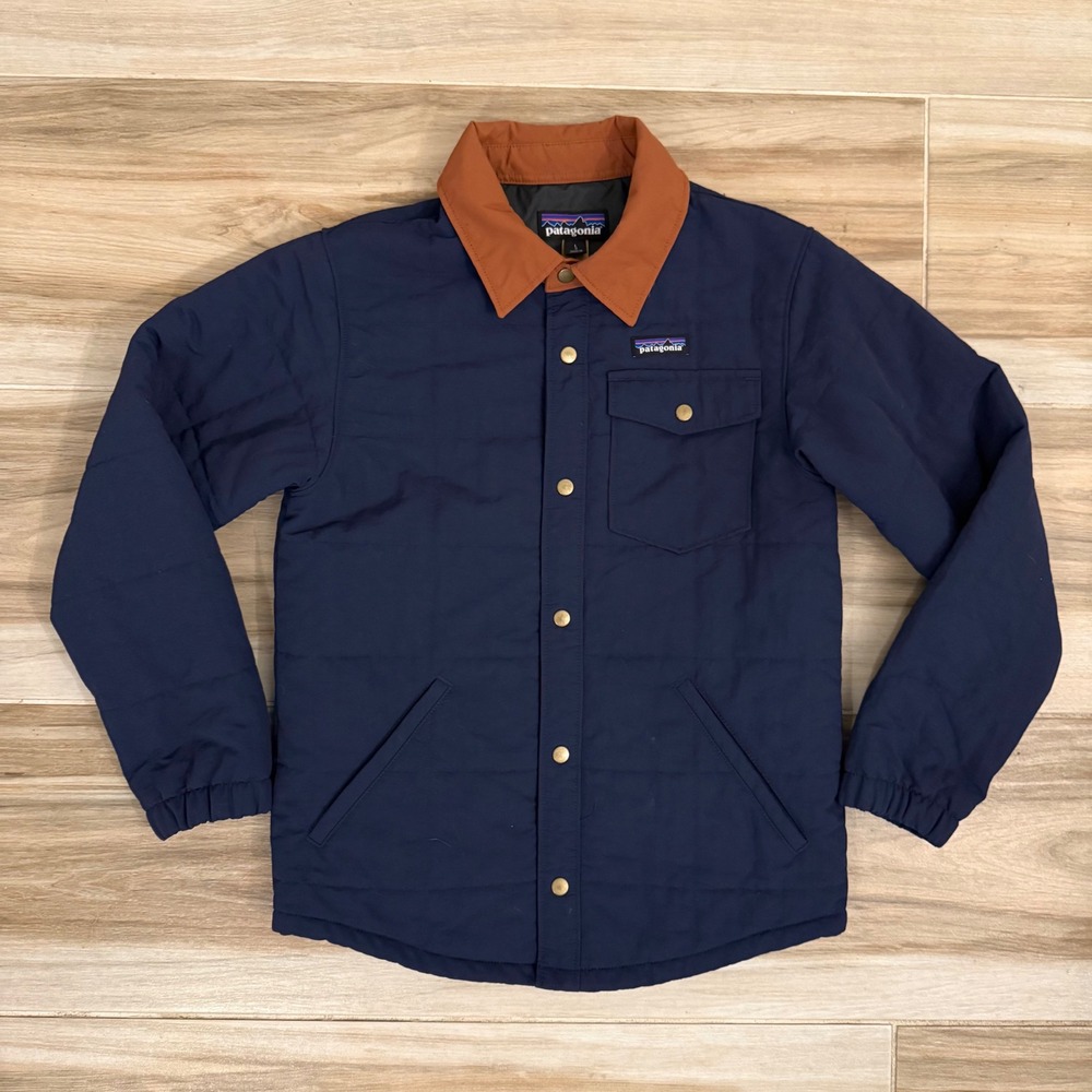 Patagonia Boys Quilted Shacket New Navy Insulated Shirt Jacket Size L 12